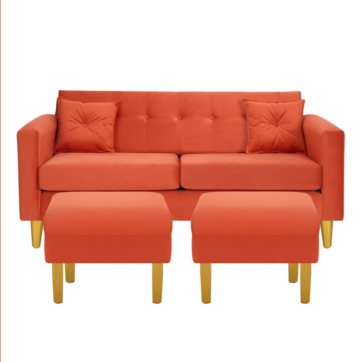 BODEVIR - Sofa New Retro 3C+2 Pouf Felpa 01 Naranjo