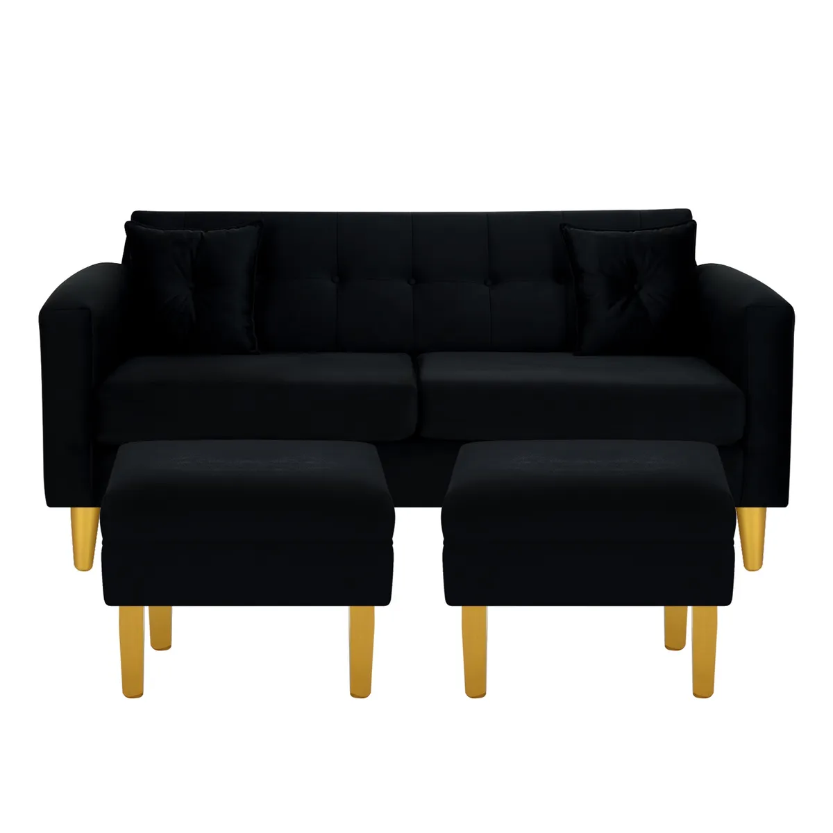 BODEVIR - Sofa New Retro 3C+2 Pouf Felpa 01 Negro