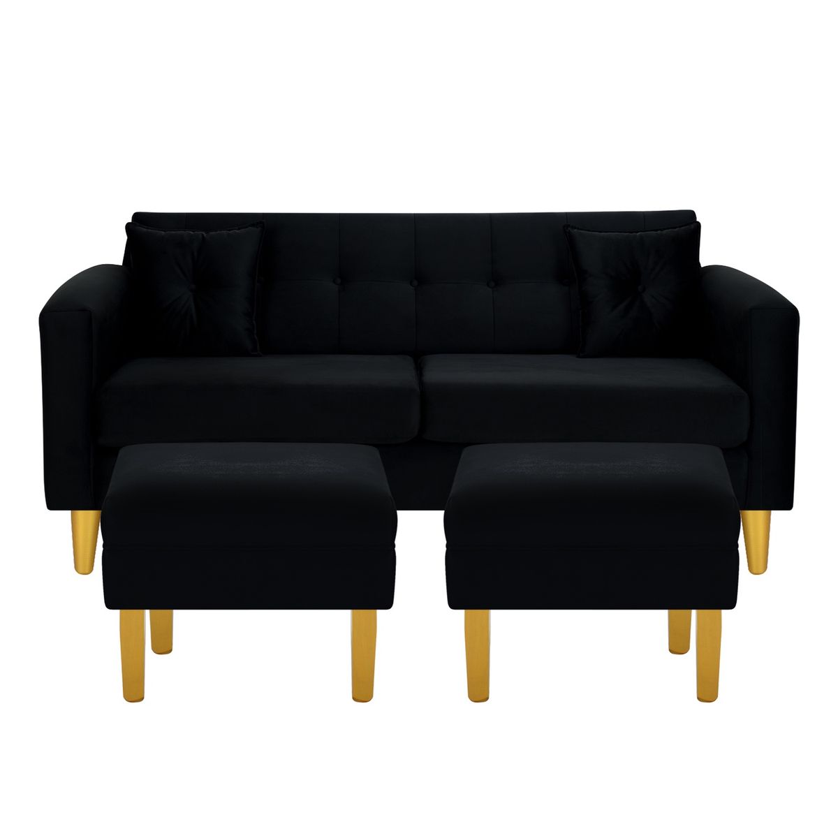 BODEVIR - Sofa New Retro 3C+2 Pouf Felpa 01 Negro