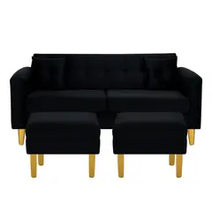 BODEVIR - Sofa New Retro 3C+2 Pouf Felpa 01 Negro