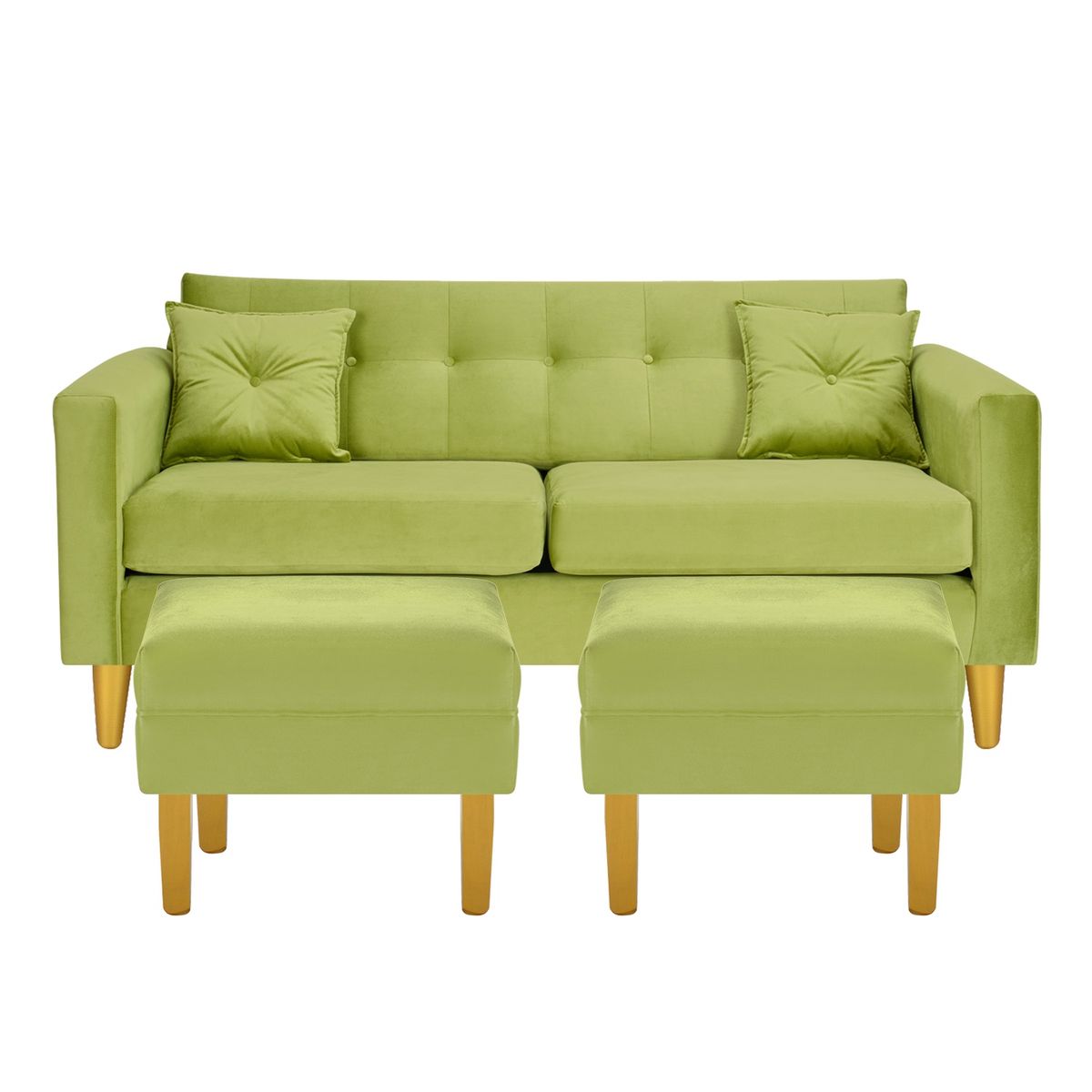 BODEVIR - Sofa New Retro 3C+2 Pouf Felpa 01 Pistacho