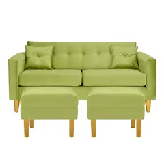BODEVIR - Sofa New Retro 3C+2 Pouf Felpa 01 Pistacho