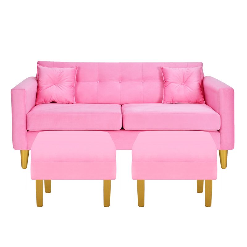BODEVIR - Sofa New Retro 3C+2 Pouf Felpa 01 Rosado