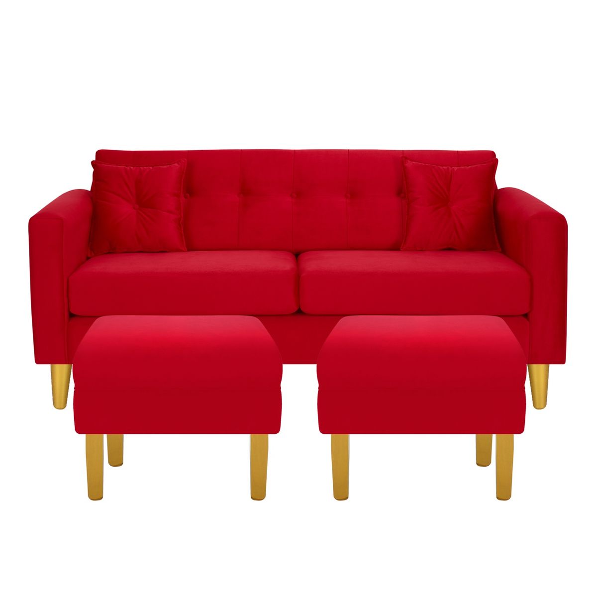 BODEVIR - Sofa New Retro 3C+2 Pouf Felpa 01 Rojo