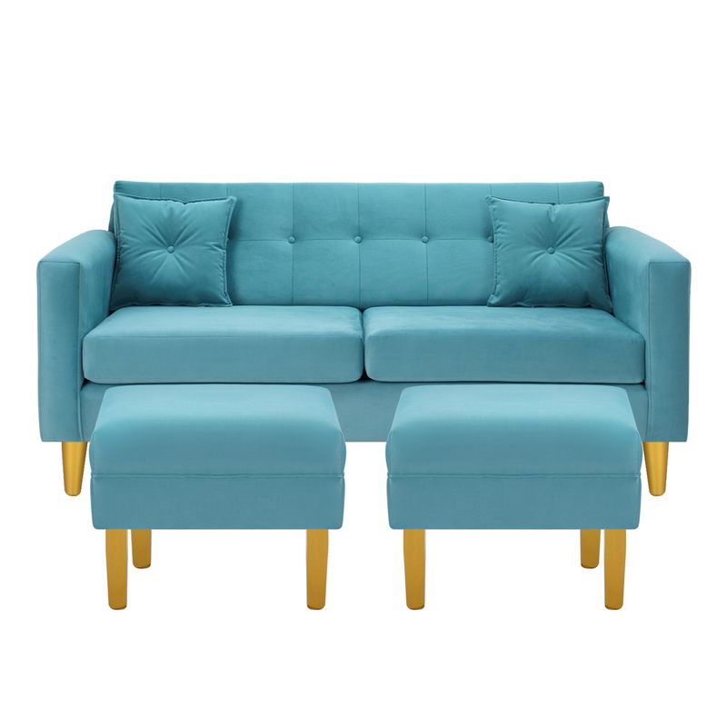 BODEVIR - Sofá New Retro 3C+2 Pouf Felpa 01 Turquesa
