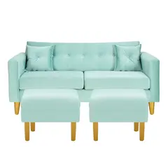 BODEVIR - Sofa New Retro 3C+2 Pouf Felpa 01 Verde Agua