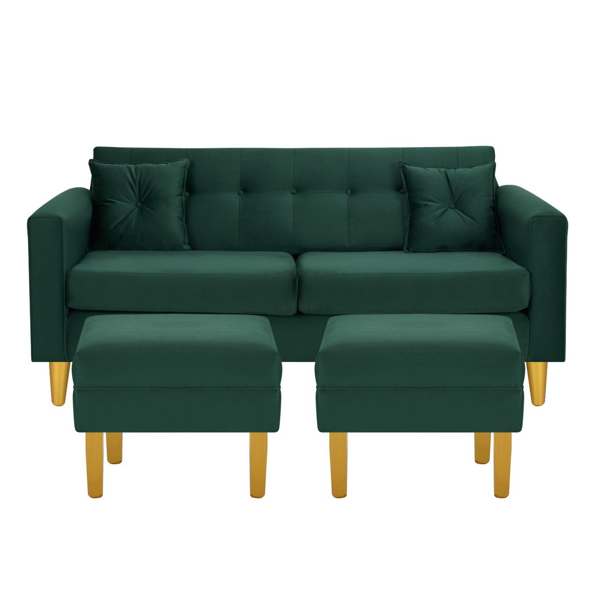 BODEVIR - Sofa New Retro 3C+2 Pouf Felpa 01 Verde Botella