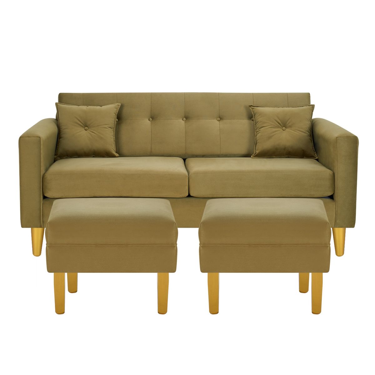 BODEVIR - Sofa New Retro 3C+2 Pouf Felpa 01 Verde Musgo