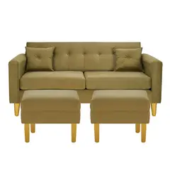 BODEVIR - Sofa New Retro 3C+2 Pouf Felpa 01 Verde Musgo