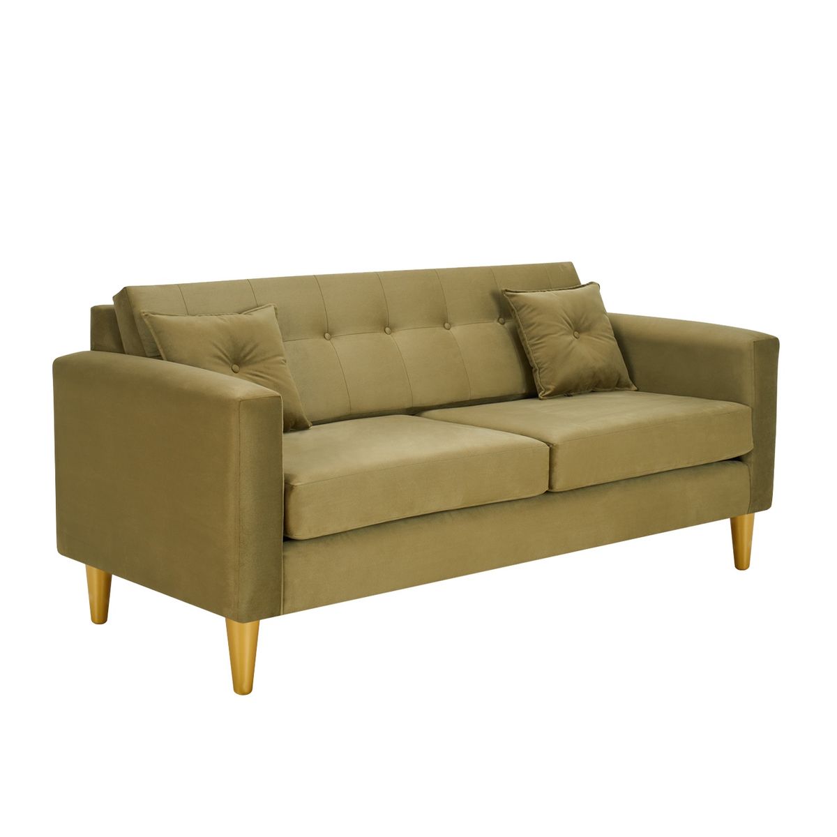BODEVIR - Sofa New Retro 3C+2 Pouf Felpa 01 Verde Musgo
