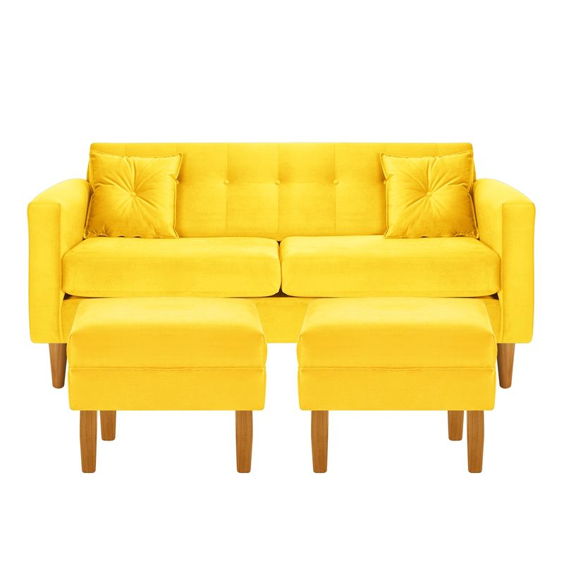 BODEVIR - Sofa New Retro 3C+2 Pouf Felpa 04 Amarillo