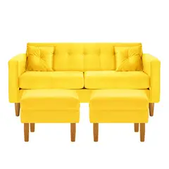 BODEVIR - Sofa New Retro 3C+2 Pouf Felpa 04 Amarillo