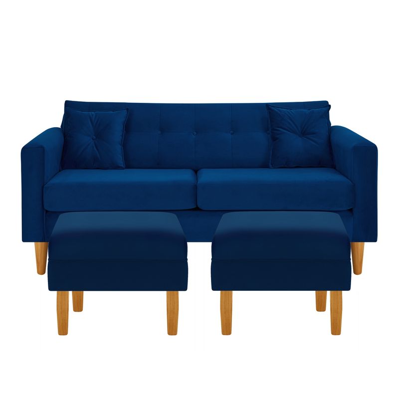 BODEVIR - Sofa New Retro 3C+2 Pouf Felpa 04 Azul Marino
