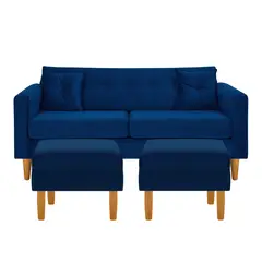 BODEVIR - Sofa New Retro 3C+2 Pouf Felpa 04 Azul Marino