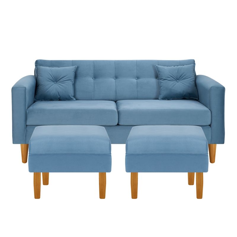 BODEVIR - Sofa New Retro 3C+2 Pouf Felpa 04 Azul Petroleo