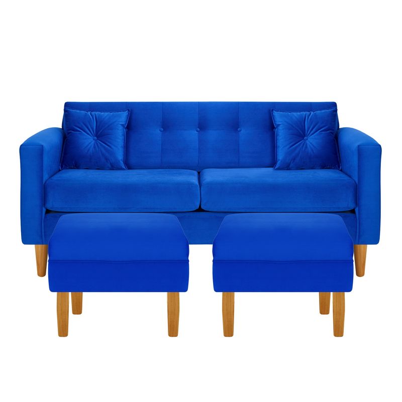 BODEVIR - Sofa New Retro 3C+2 Pouf Felpa 04 Azul Rey