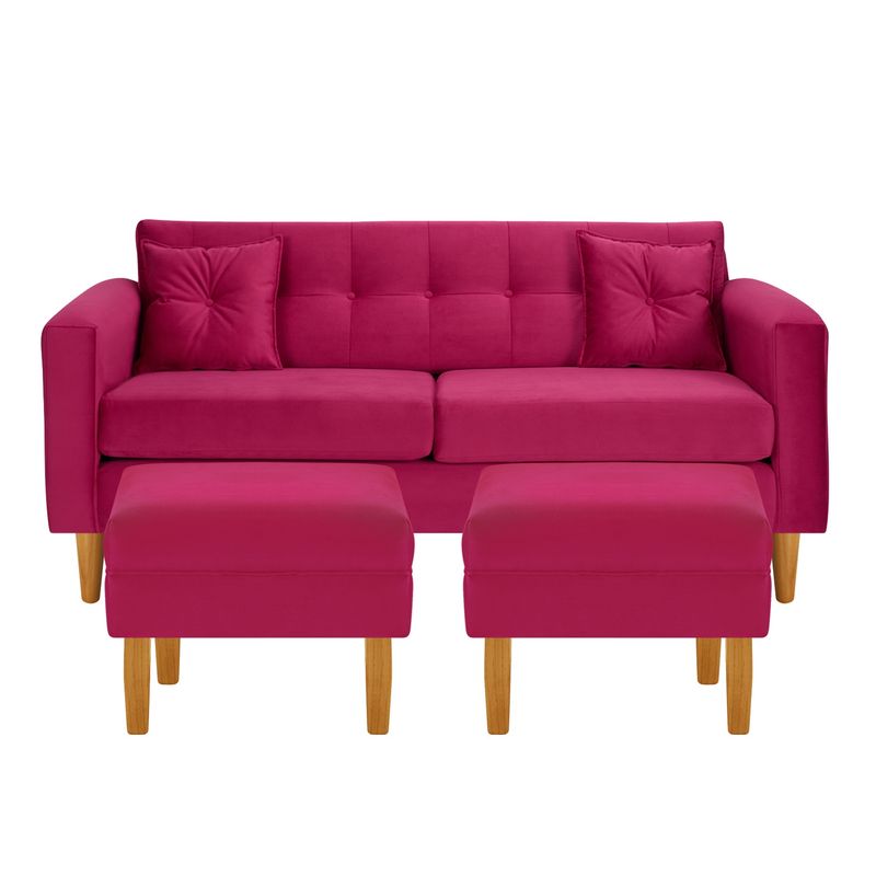 BODEVIR - Sofa New Retro 3C+2 Pouf Felpa 04 Burdeo