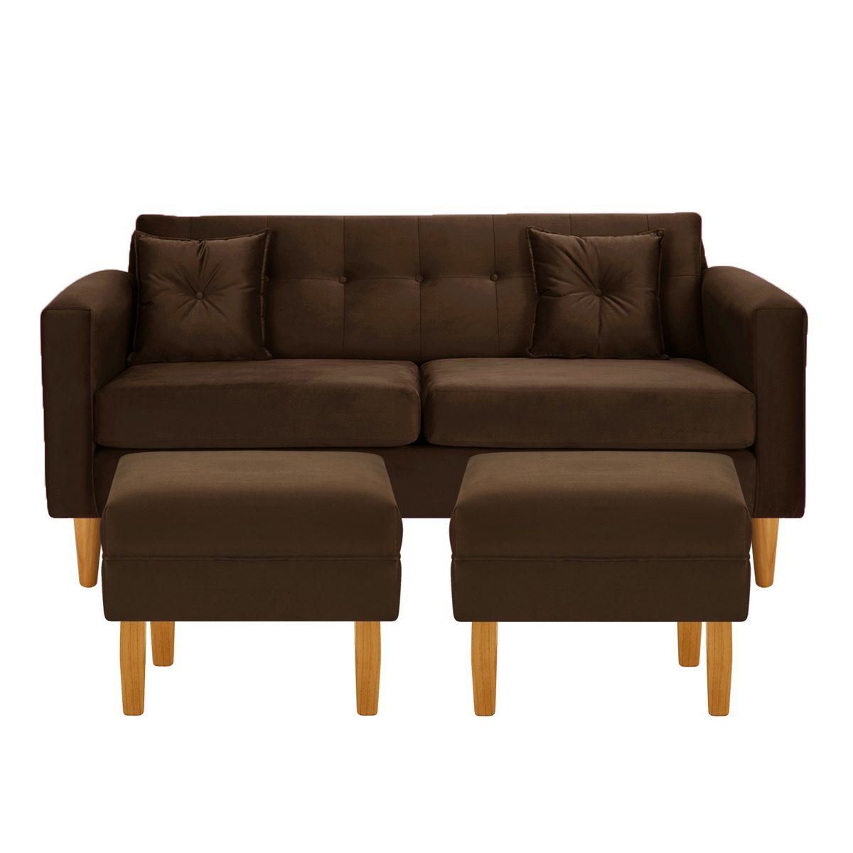 BODEVIR - Sofa New Retro 3C+2 Pouf Felpa 04 Chocolate