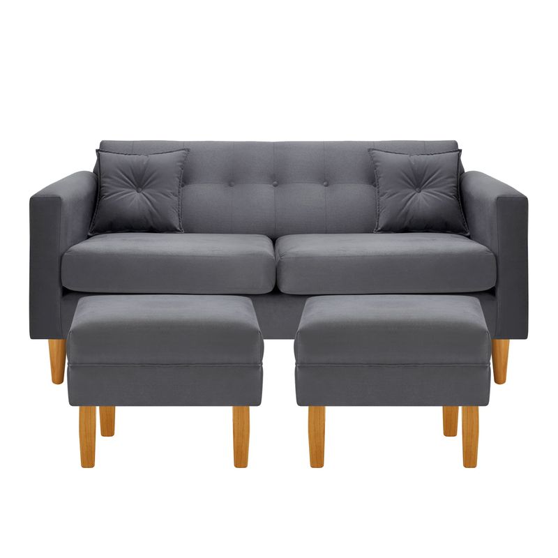 BODEVIR - Sofa New Retro 3C+2 Pouf Felpa 04 Gris