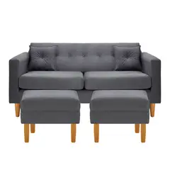 BODEVIR - Sofa New Retro 3C+2 Pouf Felpa 04 Gris