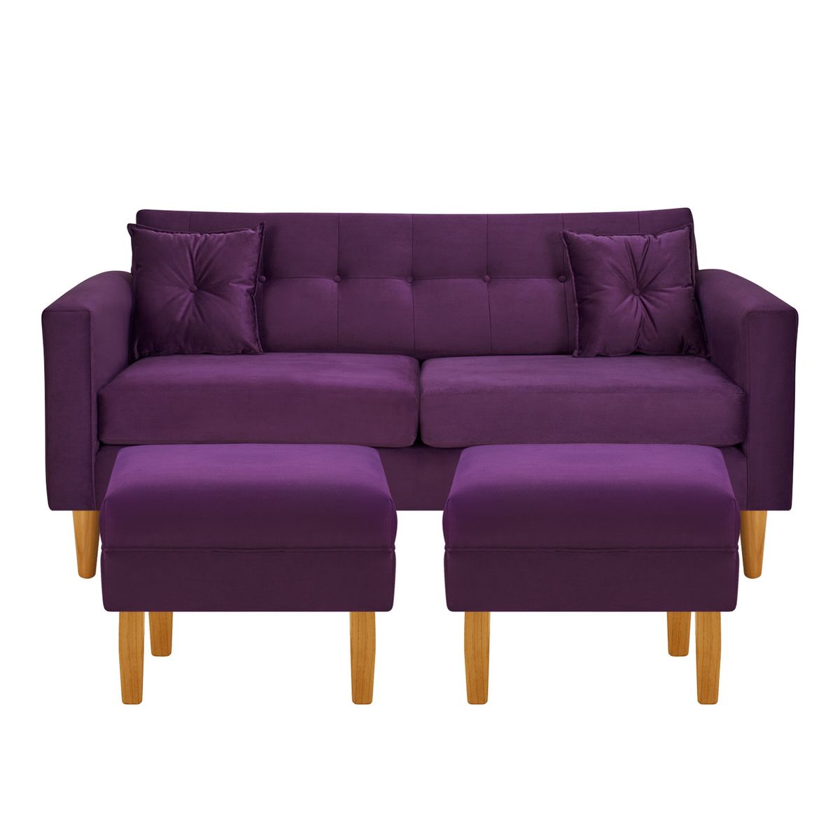 BODEVIR - Sofa New Retro 3C+2 Pouf Felpa 04 Morado