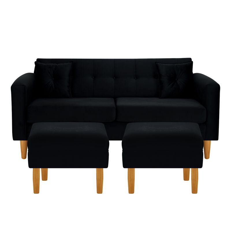 BODEVIR - Sofa New Retro 3C+2 Pouf Felpa 04 Negro