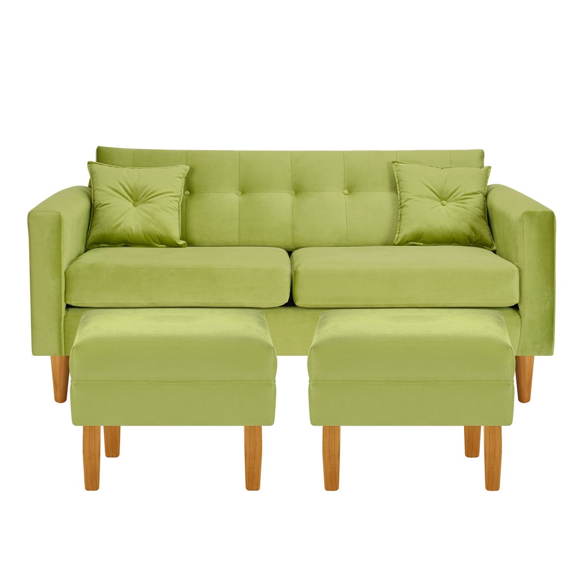 BODEVIR - Sofa New Retro 3C+2 Pouf Felpa 04 Pistacho