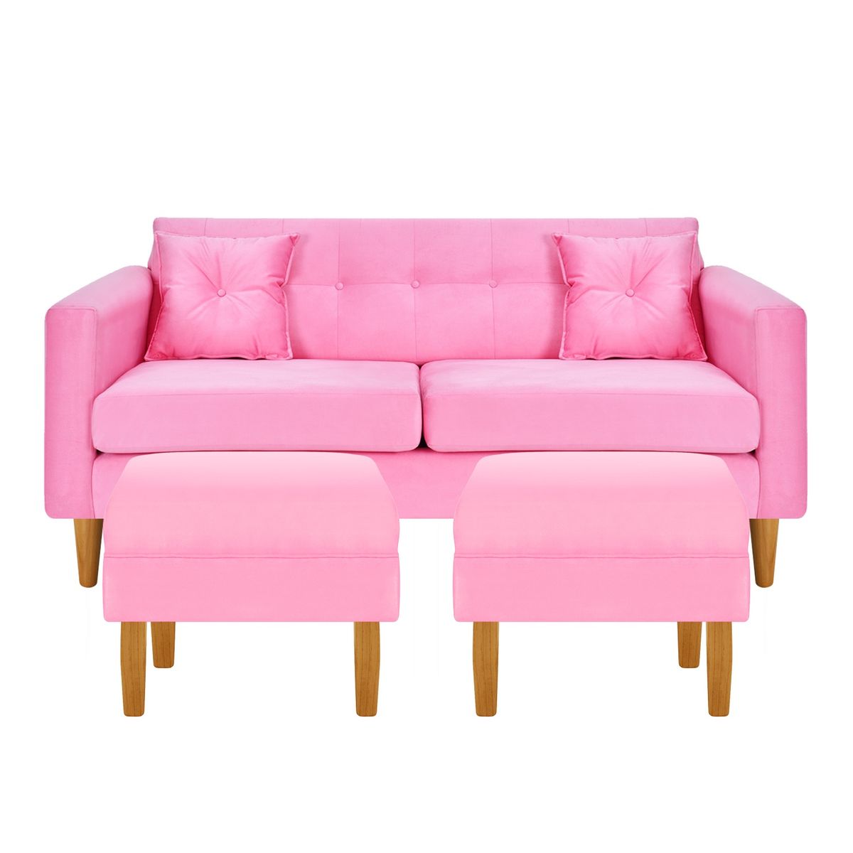 BODEVIR - Sofa New Retro 3C+2 Pouf Felpa 04 Rosado