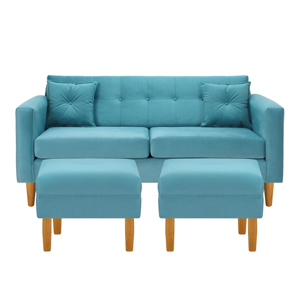 BODEVIR - Sofa New Retro 3C+2 Pouf Felpa 04 Turquesa.