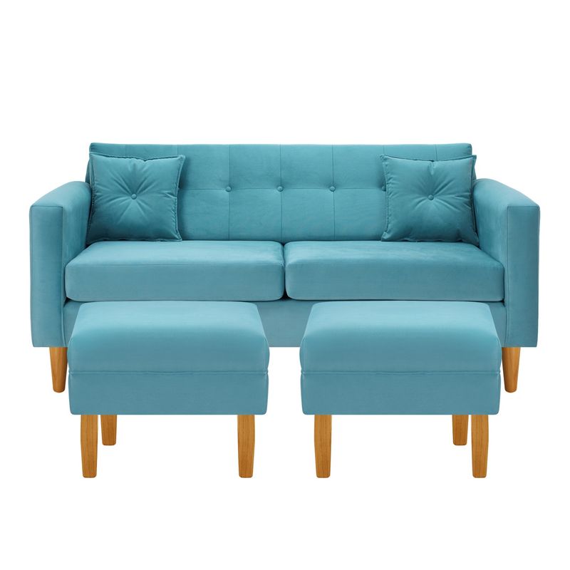 BODEVIR - Sofa New Retro 3C+2 Pouf Felpa 04 Turquesa