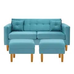 BODEVIR - Sofa New Retro 3C+2 Pouf Felpa 04 Turquesa