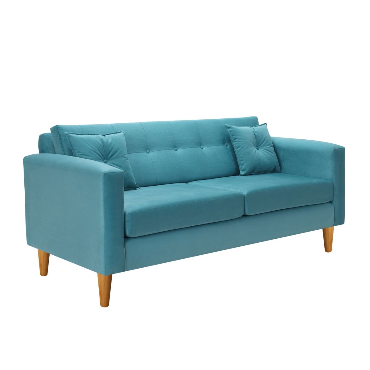 BODEVIR - Sofa New Retro 3C+2 Pouf Felpa 04 Turquesa.