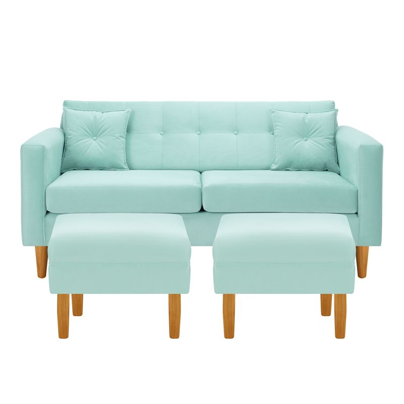 BODEVIR - Sofa New Retro 3C+2 Pouf Felpa 04 Verde Agua