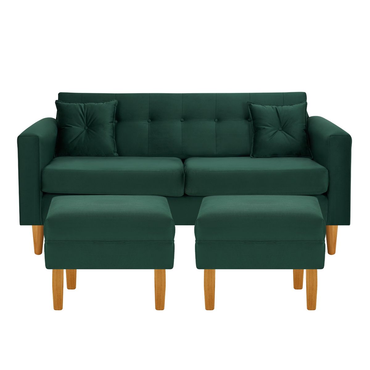 BODEVIR - Sofa New Retro 3C+2 Pouf Felpa 04 Verde Botella