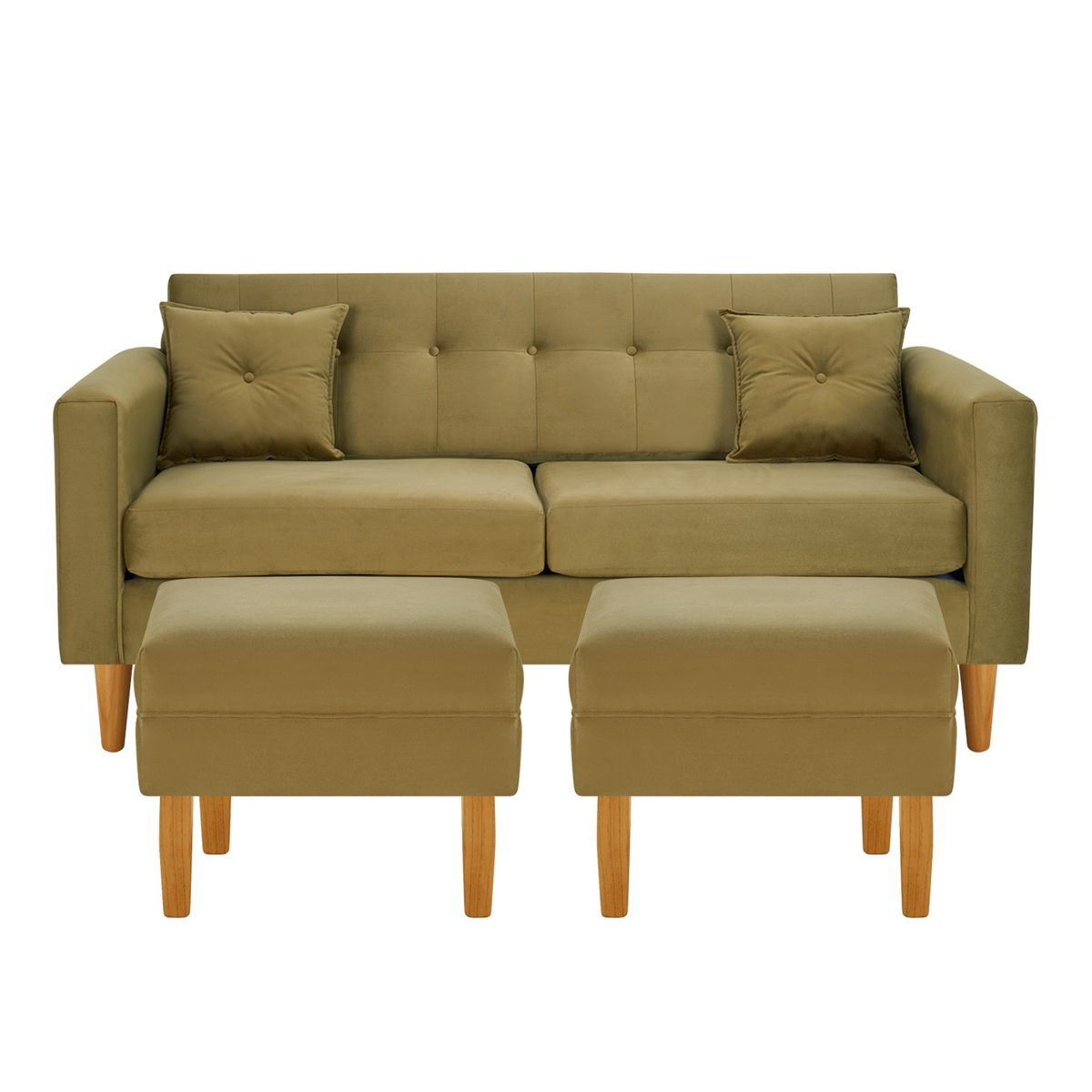 BODEVIR - Sofa New Retro 3C+2 Pouf Felpa 04 Verde Musgo