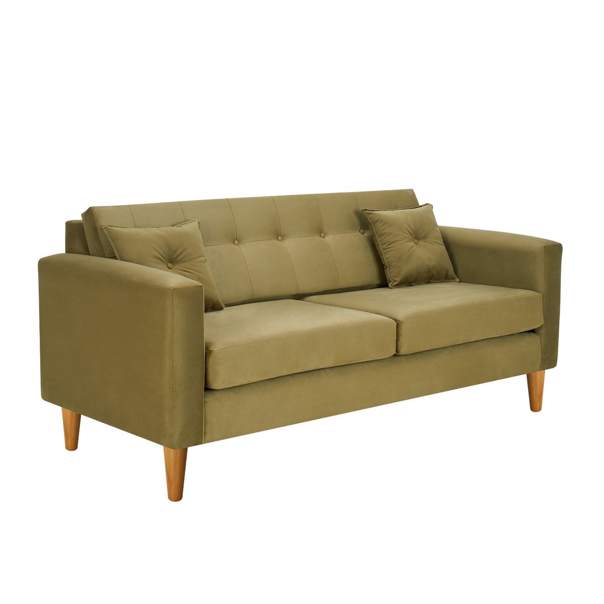 BODEVIR - Sofa New Retro 3C+2 Pouf Felpa 04 Verde Musgo