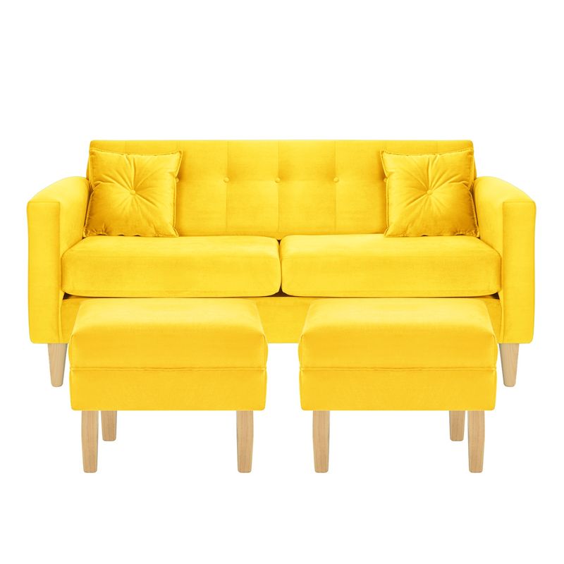 BODEVIR - Sofa New Retro 3C+2 Pouf Felpa 05 Amarillo