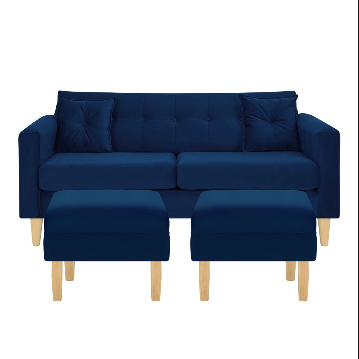 BODEVIR - Sofa New Retro 3C+2 Pouf Felpa 05 Azul Marino