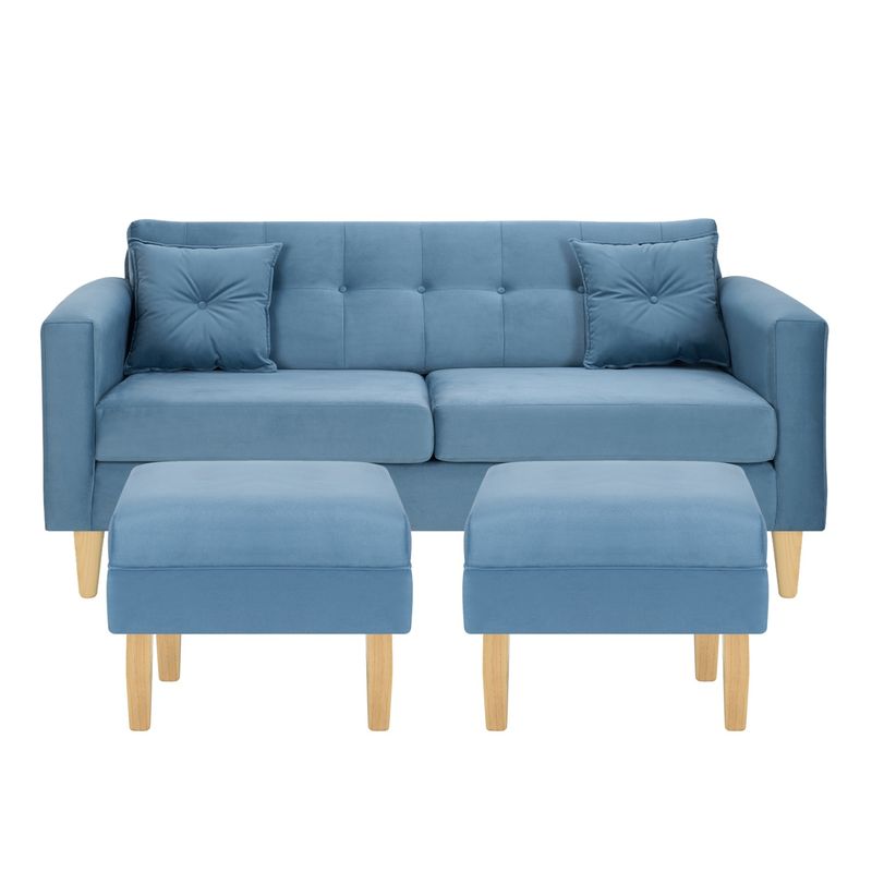BODEVIR - Sofa New Retro 3C+2 Pouf Felpa 05 Azul Petroleo