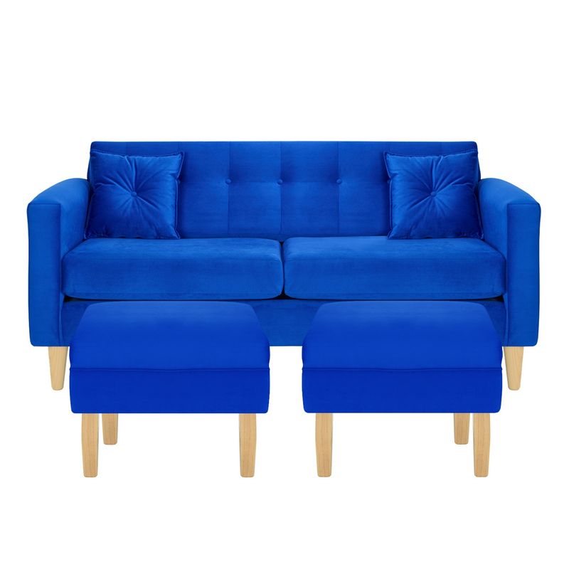 BODEVIR - Sofa New Retro 3C+2 Pouf Felpa 05 Azul Rey