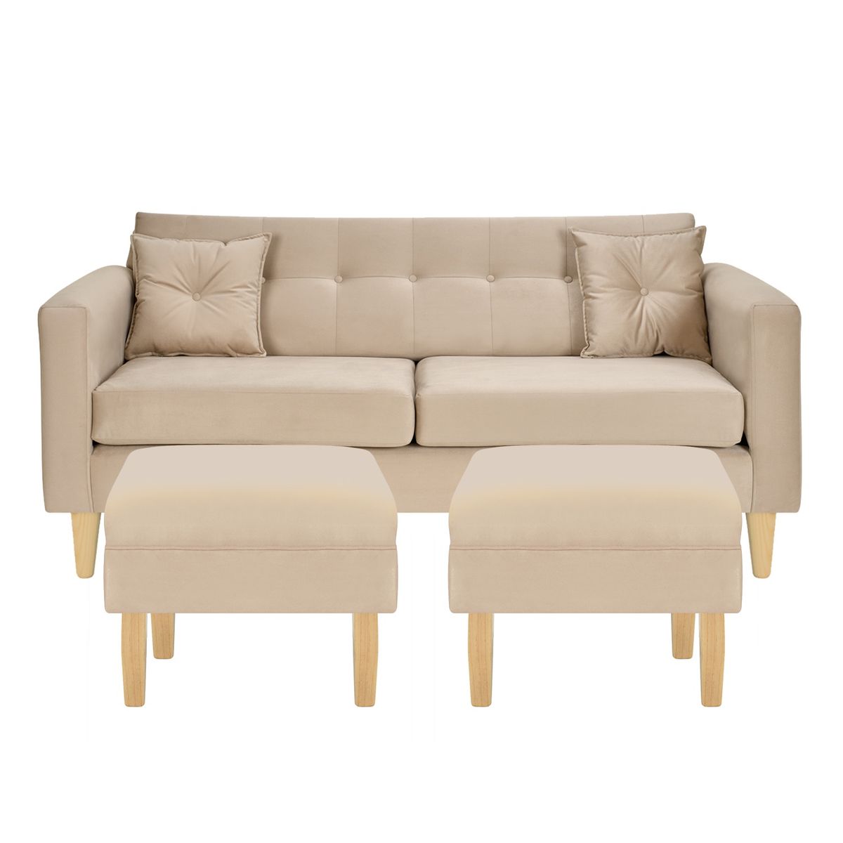 BODEVIR - Sofa New Retro 3C+2 Pouf Felpa 05 Beige