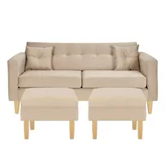 BODEVIR - Sofa New Retro 3C+2 Pouf Felpa 05 Beige