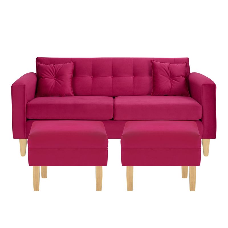 BODEVIR - Sofa New Retro 3C+2 Pouf Felpa 05 Burdeo