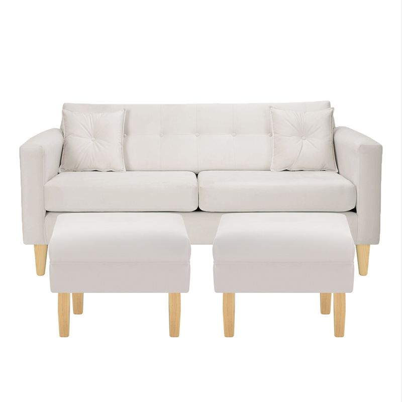 BODEVIR - Sofa New Retro 3C+2 Pouf Felpa 05 Crudo
