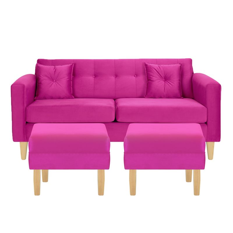 BODEVIR - Sofa New Retro 3C+2 Pouf Felpa 05 Fucsia