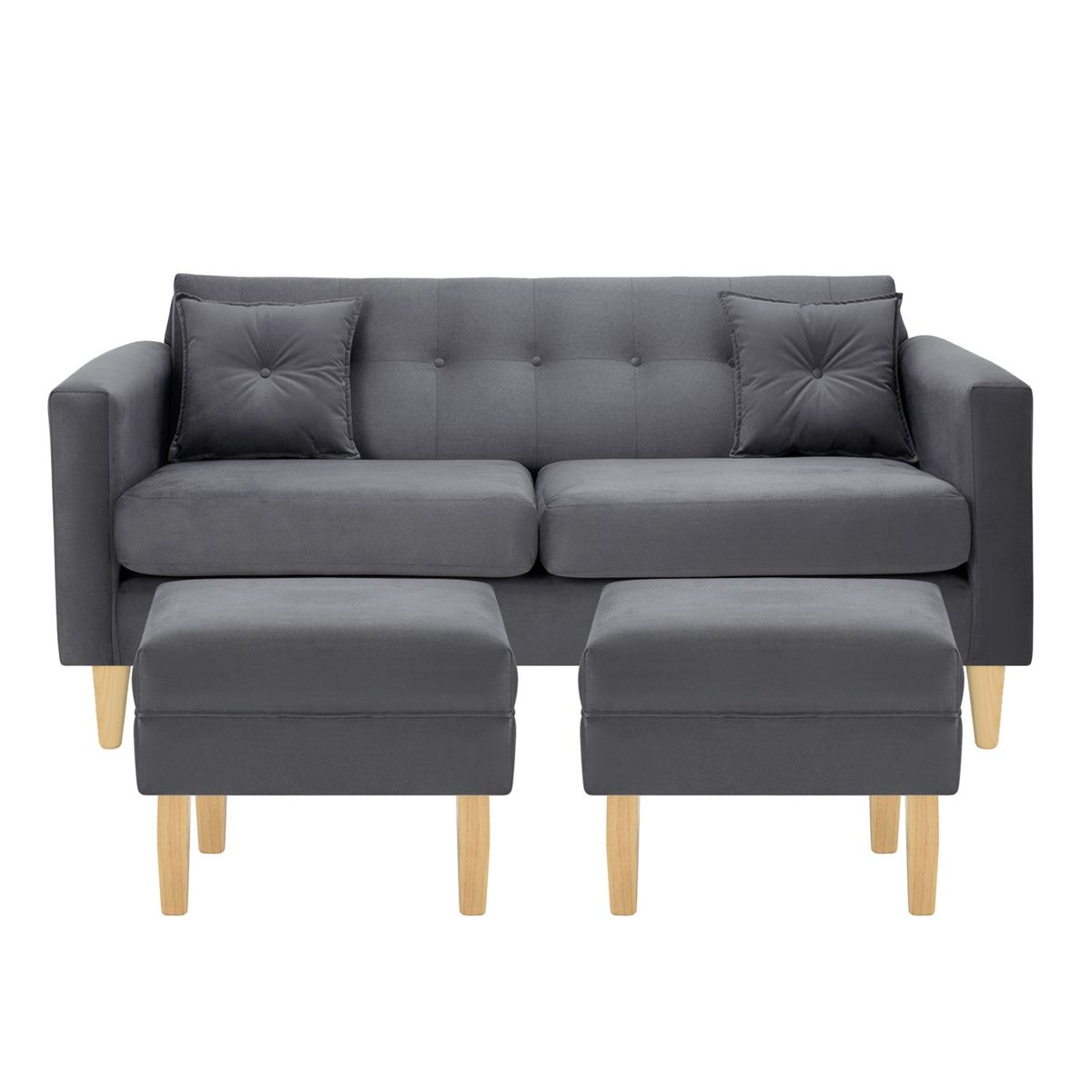 BODEVIR - Sofa New Retro 3C+2 Pouf Felpa 05 Gris