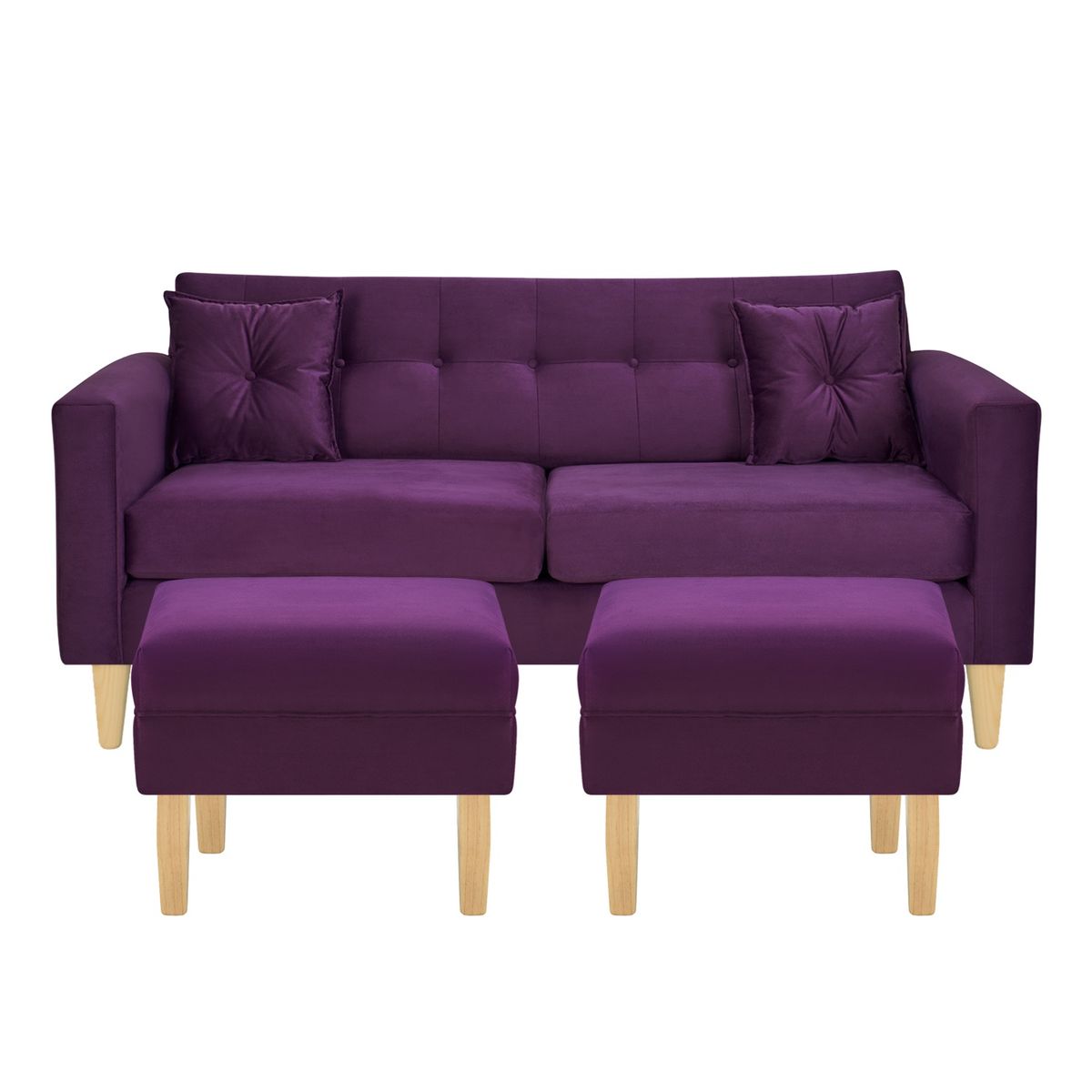 BODEVIR - Sofa New Retro 3C+2 Pouf Felpa 05 Morado