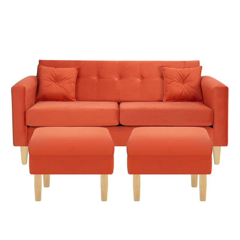 BODEVIR - Sofa New Retro 3C+2 Pouf Felpa 05 Naranjo