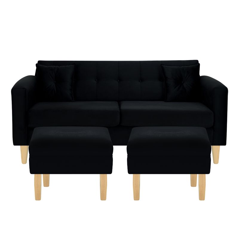 BODEVIR - Sofa New Retro 3C+2 Pouf Felpa 05 Negro