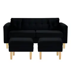 BODEVIR - Sofa New Retro 3C+2 Pouf Felpa 05 Negro